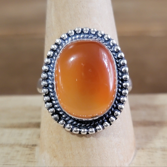 Native Orange Agate Gemstone Silver Ring Size 10 925 Womens Jewelry B… - Picture 3 of 5
